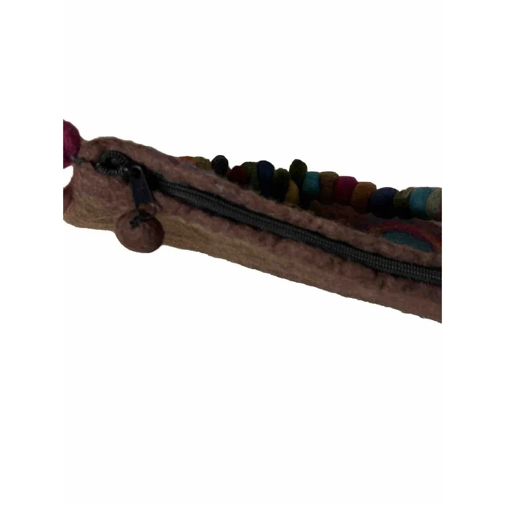 Brown Felted Wool Artsy Purse‎ Hand Bag Nepal Funky Hippie